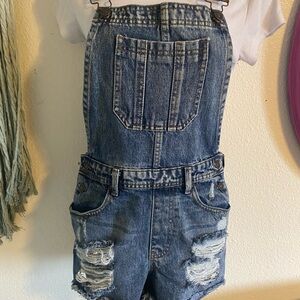 Denim Distressed Overalls
